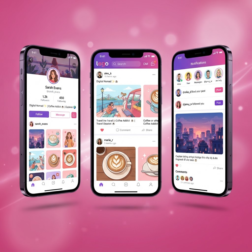 Social Platform for Bloom mobile app screens